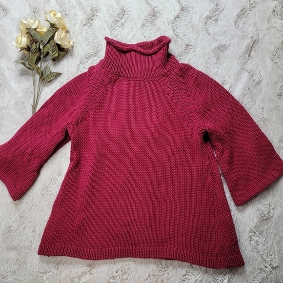Ann Taylor Loft Fuchsia Pink Half Sleeve Chunky Knit Mock Neck Sweater Sz XS - Picture 2 of 13